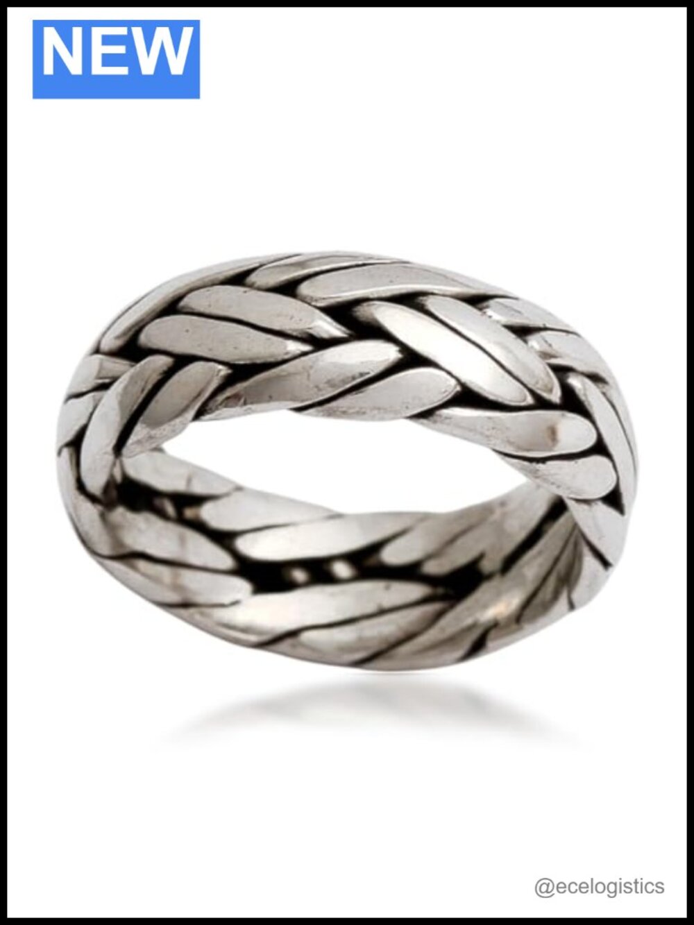 Sterling Silver Braided Weave Band Ring, Handmade, 7mm, Unisex